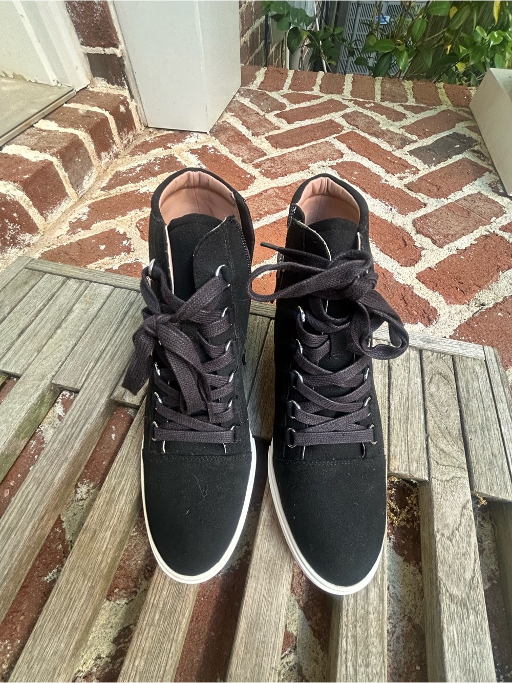 Black Wedge Lace-Up Sneakers for Women Size 7.5 - Picture 3 of 7